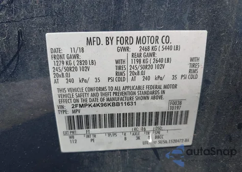 2019 Ford Edge Titanium из США, поврежденный, VIN 2FMPK4K96KBB11631